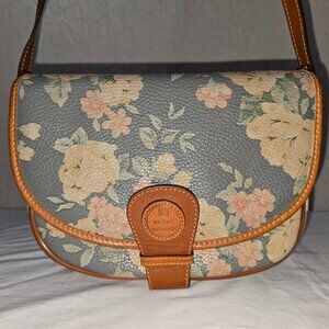 Pierre Balmain Floral Gray And Tan Pebble Grain Leather Flap Crossbody Bag